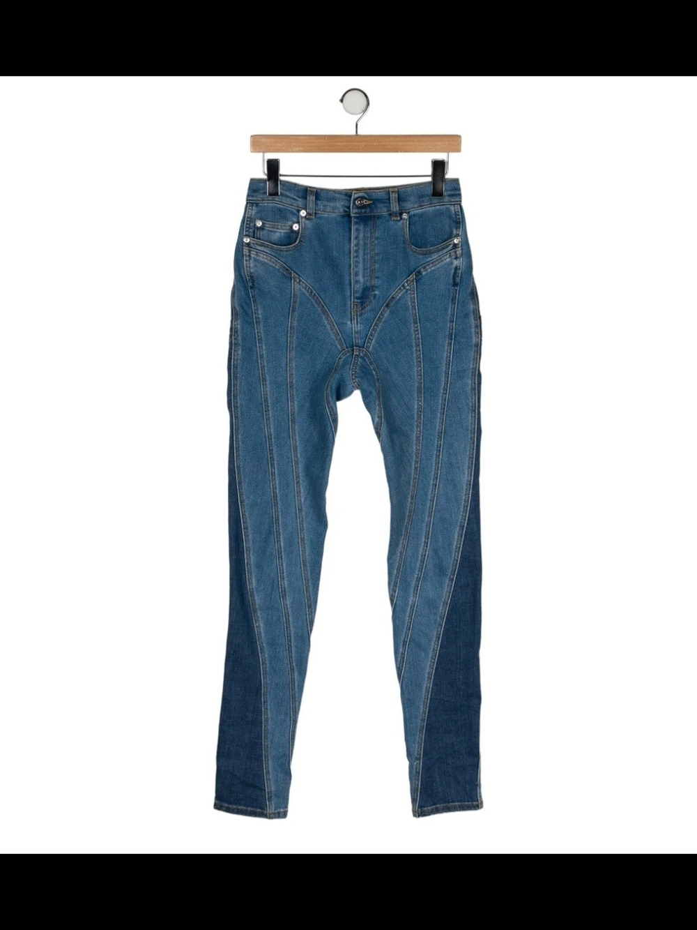 Mugler Two-Tone Blue Panel Skinny Jeans